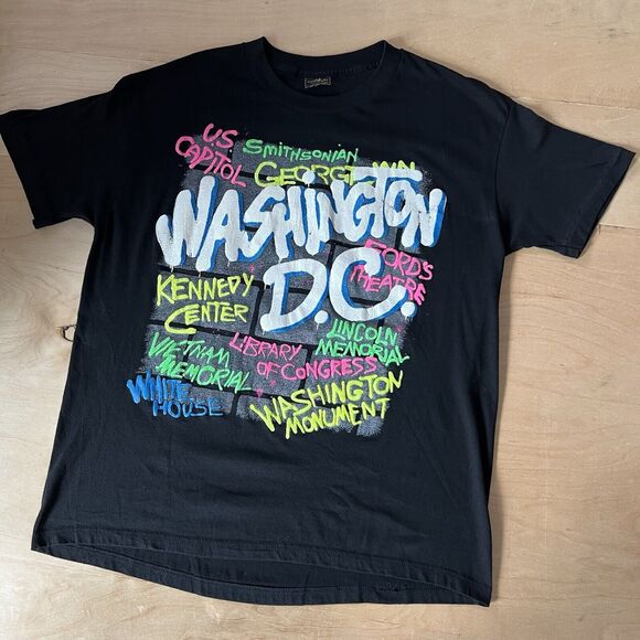 Vintage Washington DC Shirt Large Black 80s DMV Spray Paint Graffiti Memorial - Picture 7 of 7